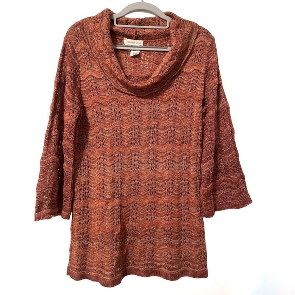 Coldwater Creek Sweater Orange Excellent Cowl Neck Pointelle Tunic Womens S